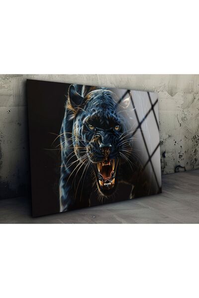 BV DEKOR Γυάλινος πίνακας με πάνθηρα, Διακόσμηση τοίχου με ζώα, Άγρια φύση, Μ...