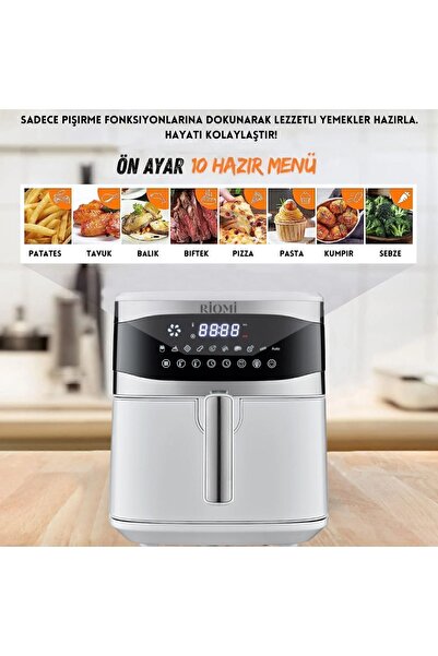 RİOMİ Smart Air Fryer Pro6 Çelik Wifi Akıllı Yağsız Hava Fritözü 7.5 Litre XXL Beyaz