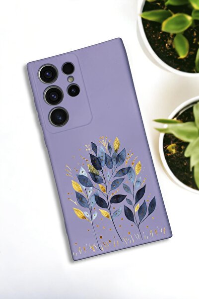 mooodcase Samsung Galaxy S24 Ultra Uyumlu Mavi Yaprak Desenli Premium Silikonlu Lansman Telefon Kılıfı