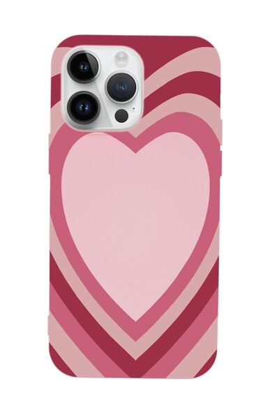 mooodcase iPhone 14 Pro Kalp Desenli Premium Silikonlu Pembe Telefon Kılıfı