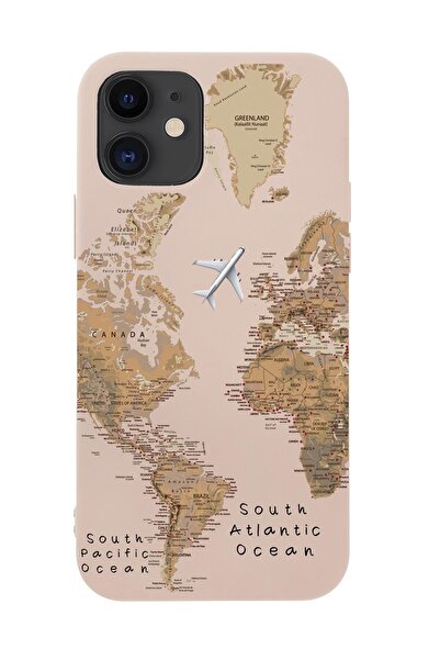 mooodcase Iphone 12 Dünya Harita Desenli Premium Silikonlu Telefon Kılıfı