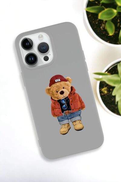 mooodcase iPhone 15 Pro Max Uyumlu Teddy Bear Desenli Premium Silikonlu Lansman Telefon Kılıfı