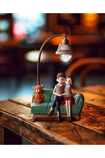 Sensoria Dekoratif Işıklı Masa Üstü Nostaljik Süs Eşyası Tatlı Aşıklar Sevgil...