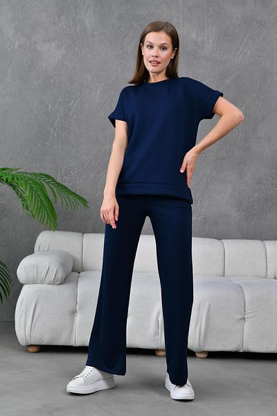 Lusin Navy Blue Women's Summer Modal Set - Lower Top Trousers and T-shirt