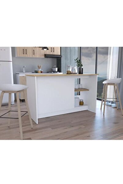 Tdesigno Bengi Mutfak Adası - Beyaz-150 Cm-Oturma Alanlı-Masa