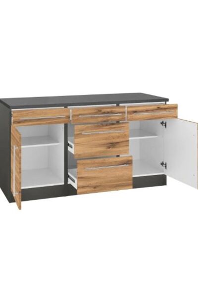 Tdesigno Hazel Mutfak Çekmeceli Alt Modül 150 Cm Antrasit-çam / Tezgah Dahil