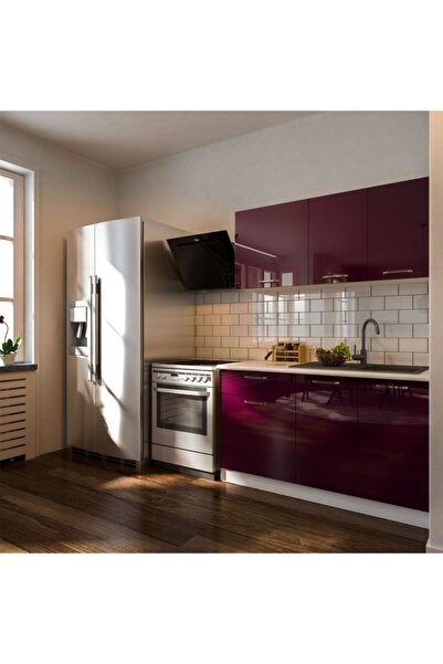 Tdesigno Eylül Hazır Mutfak Dolabı 140 Cm - Parlak Mürdüm- Tezgah Dahil Değil