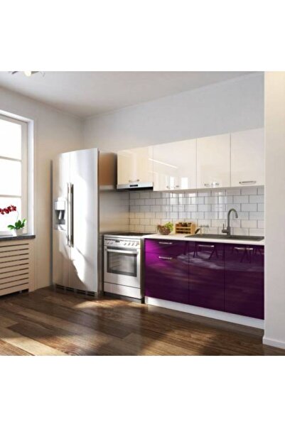 Tdesigno Melisa Hazır Mutfak Dolabı 200 Cm -parlak Mürdüm Ve Beyaz – Tezgah Dahil Değil