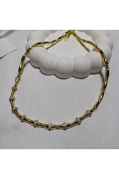 NİLGE AKSESUAR سلسلة SERENAY LEYLA - قلادة ذهبية، أحجار الزركون الأسطوانية