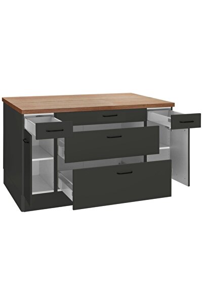 Tdesigno Helin Mutfak Alt Modül 130 cm Antrasit - Tezgah Dahil