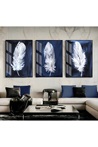 Harika bir ev Hari̇kabi̇rev | Dark Blue-Silver 4 Stylish Three Feathers | Fra...