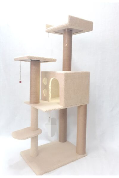 Dumanpet E-1 Bej Üç Katlı Kedi Evi Tırmalama Ve Oyun Parkı