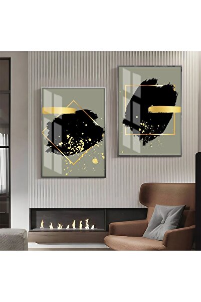 Harikabirev HARİKABİREV | COMBINAT DE FIGURĂ ABSTRACTĂ AUR-NEGRU-GRI 07 | TAB...