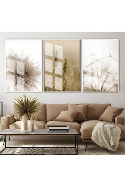 Harika bir ev HARİKABİREV|KAHVERENGİ-KREM BİTKİLER KOMBİNİ |ÇERÇEVELİ CAM TAB...