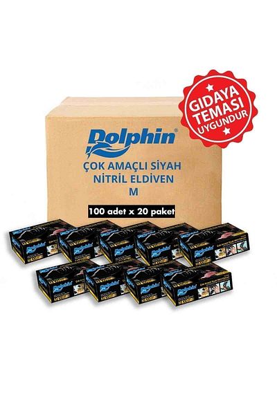 Dolphin Black Multi-Purpose Nitrile Gloves Powder Free (m) 20 Pk X 100 Pieces (box)
