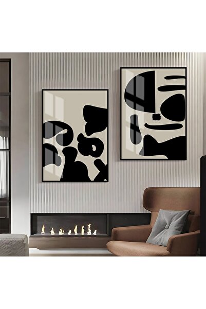 Harikabirev HARİKABİREV | COMBINATIE ABSTRACTĂ NEGRU-BEJ 03 | TABLO DE STICLA...