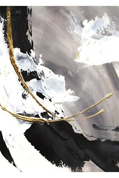 Harikabirev |siyah- Gold Kombini Şık Çiçek-soyut Seti 3lü Dikey|çerçeveli Temperli Cam Tablo