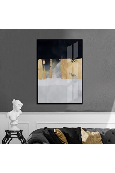 Harikabirev HARİKABİREV | MODEL ABSTRACT AUR-NEGRU-GRI 01 | TABLĂ DE STICLA TEMPLATĂ CU CADRU, SIMPLE, VERTICALĂ