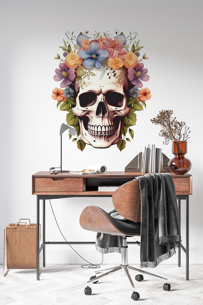 Plustablo Autocolant de perete cu craniu floral |   Autocolant de perete pent...