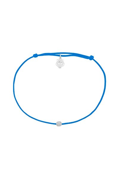 Les Tigres Beyaz Altın Kaplama Gümüş Kaplan Charm Mavi İp Bileklik