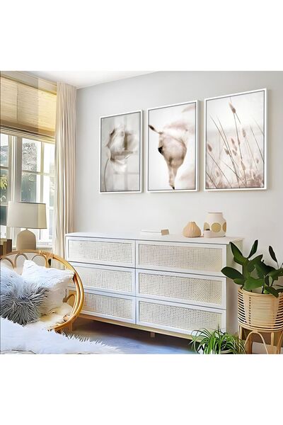 Harikabirev HARİKABİREV | COMBINAT DE FLORI ALBE-AT 01 | TABLO DE STICLA CU CADRU 3 PIESE VERTICAL