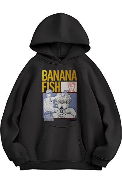MAYDAY CULTURE Hanorac negru unisex cu trei fire - Banana fish cu o formă largă