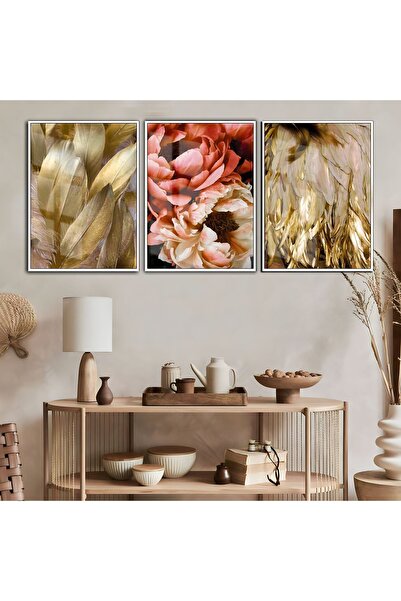 Harika bir ev Hari̇kabi̇rev | Gold-Pink Rose-Feather Combination | Framed Tem...