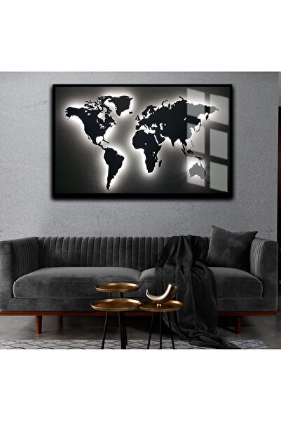 Harika bir ev HARİKABİREV|HARİTA TABLOSU SİYAH R |ÇERÇEVELİ TEMPERLİ CAM TABL...
