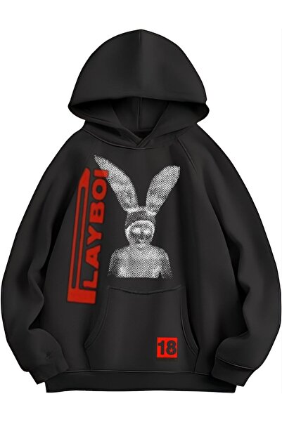 MAYDAY CULTURE سويت شيرت أسود للجنسين من Playboi Carti - ثلاث خيوط، فضفاض