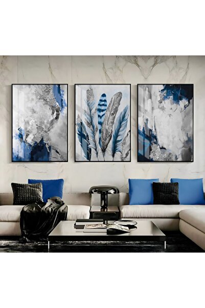 Harika bir ev Hari̇kabi̇rev | Dark Blue-Silver Combination Stylish Feather-Ab...