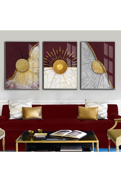 Harika bir ev HARİKABİREV|BORDO - GOLD SOYUT ŞEKİL KOMBİNİ 2|ÇERÇEVELİ TEMPER...