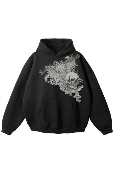 MAYDAY CULTURE Μαύρο φούτερ με τρεις κλωστές, χαλαρή εφαρμογή, unisex