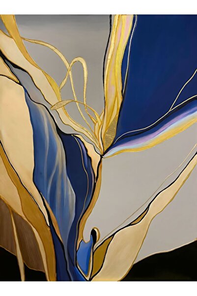 Harikabirev HARİKABİREV|LACİVERT-GOLD RENK SEVİLEN SOYUT KOMBİNİ 1|ÇERÇEVELİ TEMPERLİ CAM TABLO 3LÜ YATAY