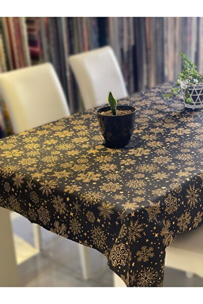 Pyramid Home Златиста десенирана ленена покривка за маса с патешки мотиви - У...
