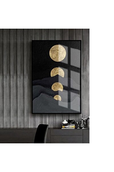 Harika bir ev HARİKABİREV|SİYAH-GOLD SOYUT ABSTRACT AY-MONTH |ÇERÇEVELİ TEMPE...