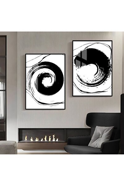 Harikabirev HARİKABİREV | COMBINAT DE FIGURĂ ABSTRACTĂ NEGRU-ALB 03 | TABLO D...