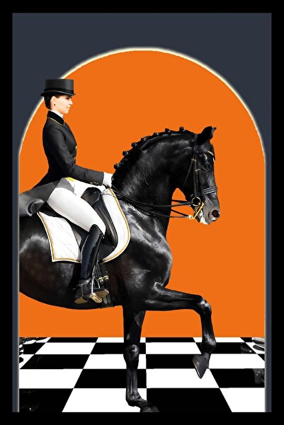 Harikabirev HARİKABİREV | COMBINAT NEGRU-PORTOCALIU SANTRAC FLOARĂ FEMEI JOKEY | TABLO DE STICLA CU CADRU 2 PIESE VERTICAL