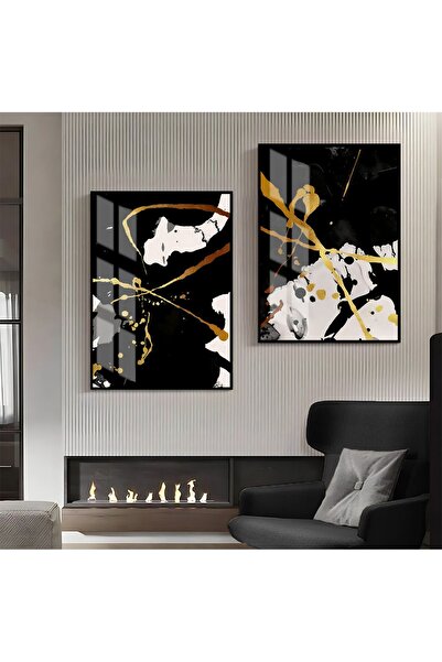 Harikabirev HARİKABİREV | COMBINAT DE FIGURĂ ABSTRACTĂ AUR-NEGRU-GRI 06 | TAB...