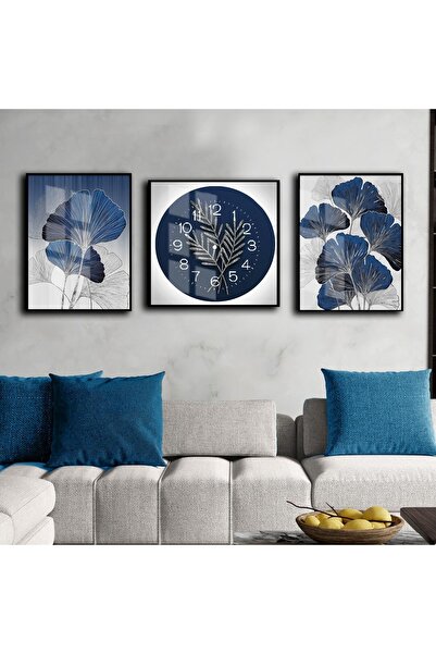 Harikabirev HARİKABİREV|SEVİLEN LACİVERT-GÜMÜŞ SONSUZLUK ÇİÇEK KOMBİNİ |ÇERÇEVELİ SAATLİ CAM TABLO