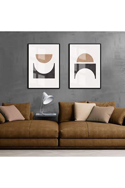 Harika bir ev Hari̇kabi̇rev | Abstract Figures Cream Color | Framed Glass Tab...