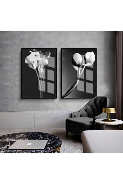 Harikabirev HARİKABİREV | OMBIN DE FLORI NEGRU-ALB 03 | TABLO DE STICLA CU CA...