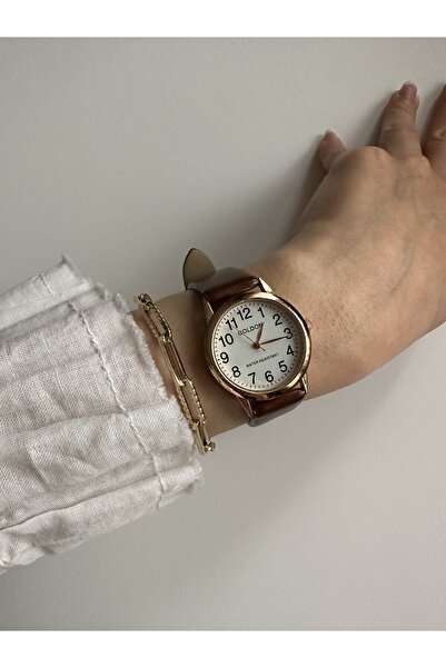 GOLDON Retro Kadın Kol Saati Rose Gold Vintage Stil Deri Kayışlı
