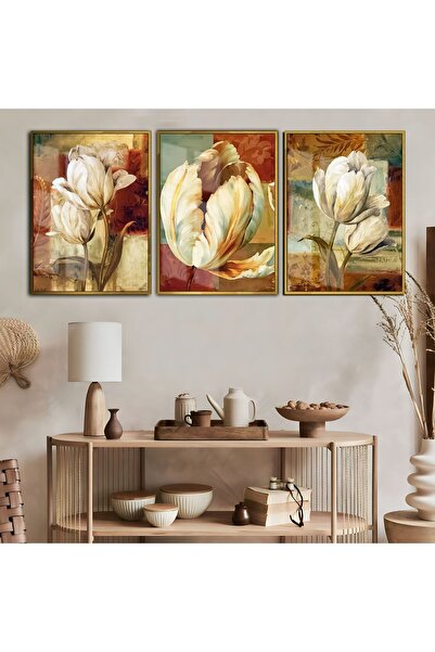 Harika bir ev Hari̇kabi̇rev | Gold-Tile Flower Combination 8 | Framed Tempere...