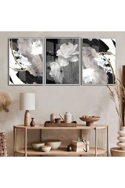 Harikabirev | μαύρο-χρυσό Abstract Combination 4 | πλαίσιο Τραπέζι από σκληρυμένο γυαλί 3 τεμαχίων κάθετο