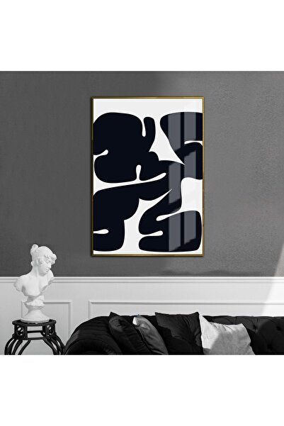 Harikabirev HARİKABİREV | MODEL ABSTRACT ALB-NEGRU 14 | TABLĂ DE STICLA TEMPLATĂ CU CADRU, SIMPLE, VERTICALĂ