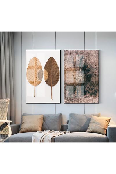 Harikabirev HARİKABİREV | COMBINAT DE LEMN DE PĂDĂLĂȘI ȘI FRUNZE DE TOAMNĂ 1 | TABLO DE STICLA CU CADRU 2 PIESE VERTICAL