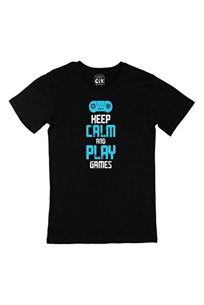 Cix Tirkizna majica sa dizajnom logotipa na džepu, igra Keep Calm Play, crna ...