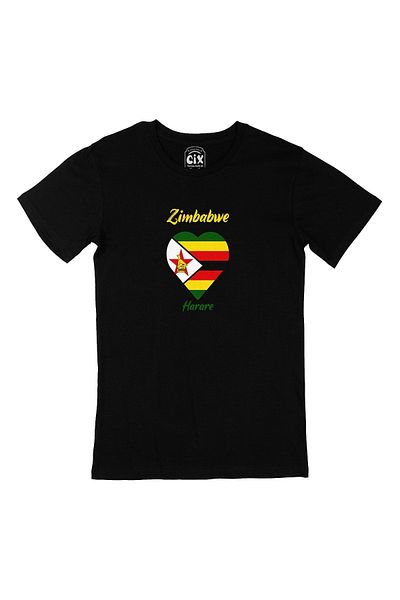 Cix Μαύρο μπλουζάκι Harare Zimbabwe Flag με καρδιά