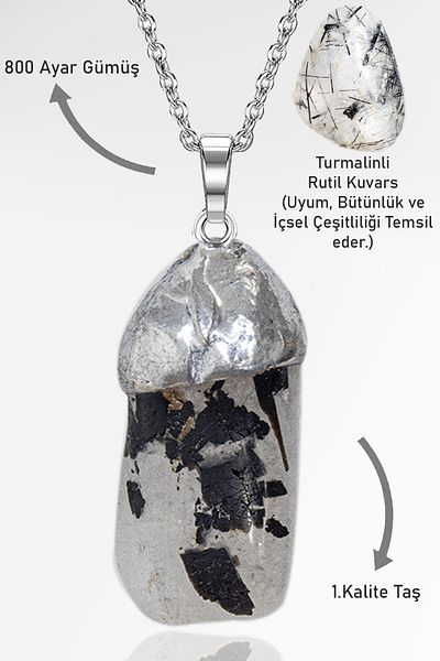 Tesbih Atölyesi Tourmaline and Rutile Tumbled Certified Quartz Necklace