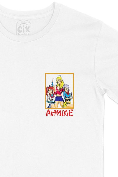 Cix Tricou alb pentru fete anime cu logo-ul de buzunar